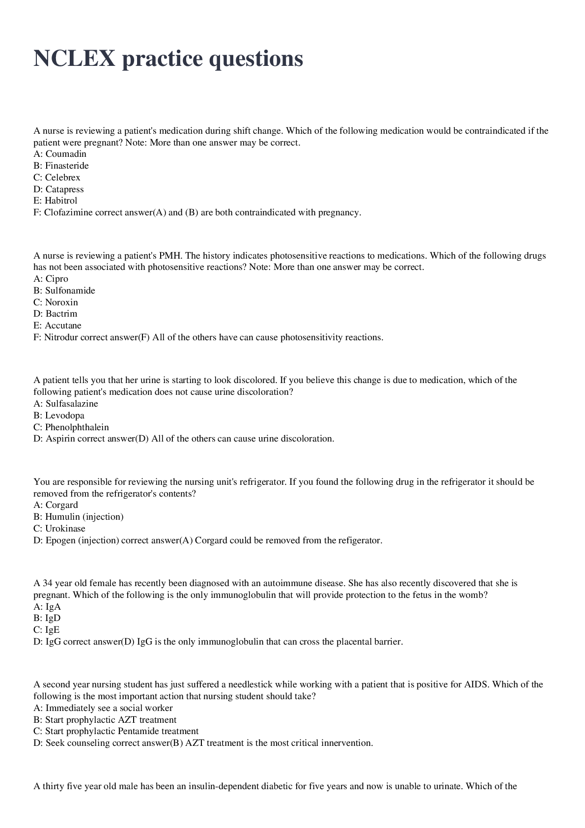 Preview image for NCLEX practice questions and answers 2022/2023 with all solutions completed